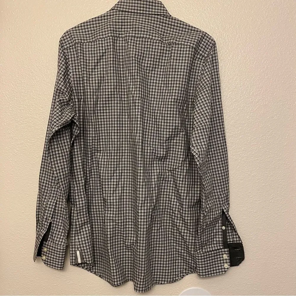Banana Republic non iron tailored slim fit black Checked plaid button up shirt M